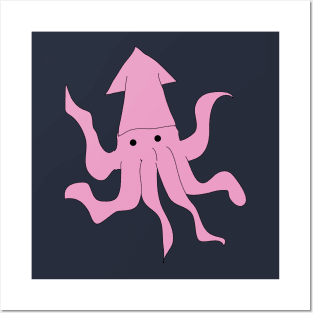 Cute pink squid doodle design Posters and Art